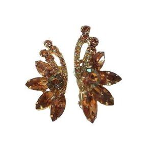 Stunning Topaz Crystals Clip On Earrings Lovely Vintage Costume Jewelry